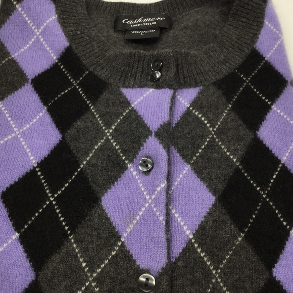 Lord & Taylor Argyle Cashmere Cardigan - Picture 6 of 6